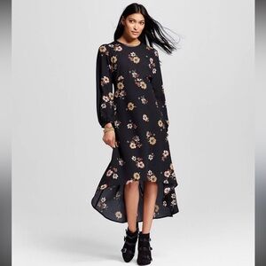 Who What Wear Black Floral High Low Dress